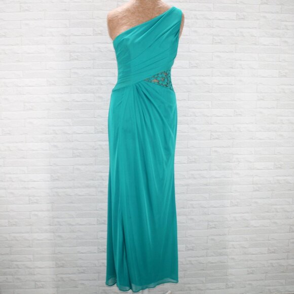 DB STUDIO Dress One Shoulder Lace Insert Prom Bridesmaid Formal Gown Teal 8 - Picture 1 of 13